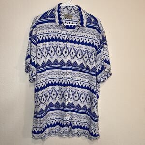 Kenny Flowers Espana Shirt Mens Size XXL Blue White Printed Limited Edition SS